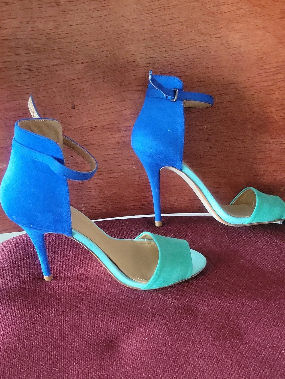 NEW Zara Colorblock Suede Ankle Strap Stiletto High Heels Sandals Blue  37 6.5